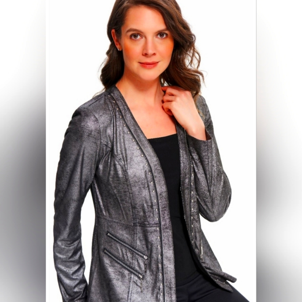 SEXY, EDGY, CHIC JOSEPH RIBKOFF METALLIC GRAY JACKET/BLAZER WMNS SMALL NWOT